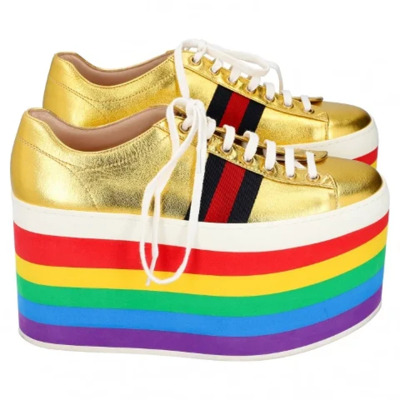 Tweedehands Gouden Leren Gucci Sneakers Gucci Vintage , Yellow , Dames