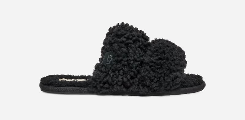 UGG® Maxi Curly Scuffetta Slipper for Women in Black, Size 4