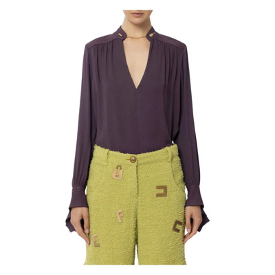 Viscose overhemd met lange mouwen en borduurwerk Elisabetta Franchi , Purple , Dames