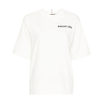 Wit Jersey Crew Neck Logo T-shirt Moncler , White , Dames
