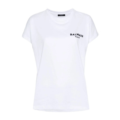 Witte Katoenen Jersey Crew Neck T-shirt Balmain , White , Dames