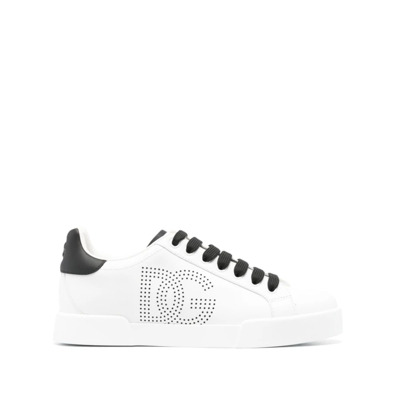 Witte Leren Sneakers met Logo Detail Dolce & Gabbana , White , Dames