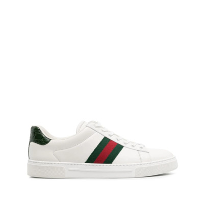 Witte Leren Web-Stripe Sneakers Gucci , White , Dames