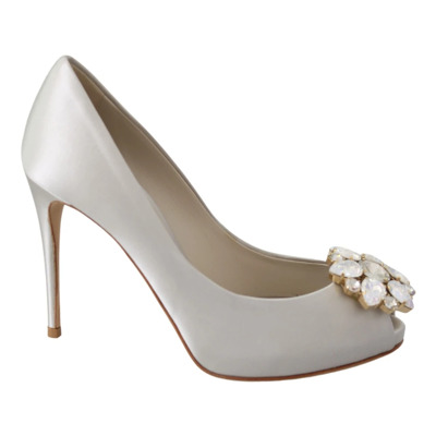 Witte kristallen Peep Toe Hakken Satijnen Pumps Schoenen Dolce & Gabbana , White , Dames