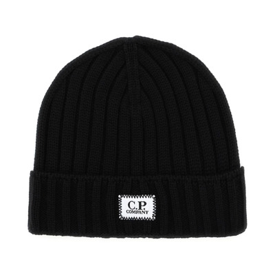 Wollen Beanie Muts met Logo Patch C.p. Company , Black , Heren