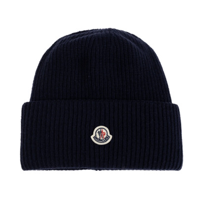 Wollen muts met logopatch Moncler , Blue , Dames