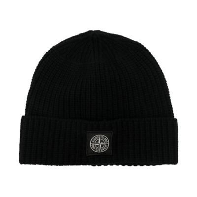 Zwarte Beanie Muts Stone Island , Black , Heren