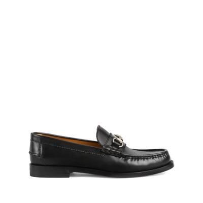 Zwarte Geborsteld Leren Loafers Gucci , Black , Heren