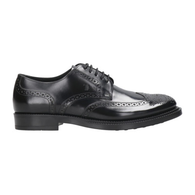 Zwarte Leren Derby Schoenen Tod's , Black , Heren