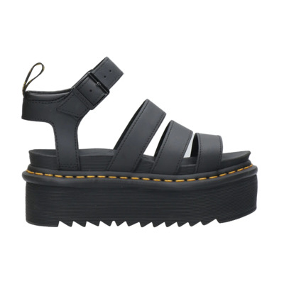 Zwarte Leren Platte Sandalen met Enkelbandje Dr. Martens , Black , Dames