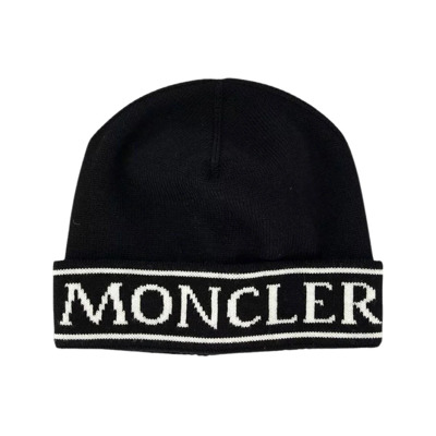 Zwarte Logo Beanie voor Moncler Kids Moncler , Black , Heren