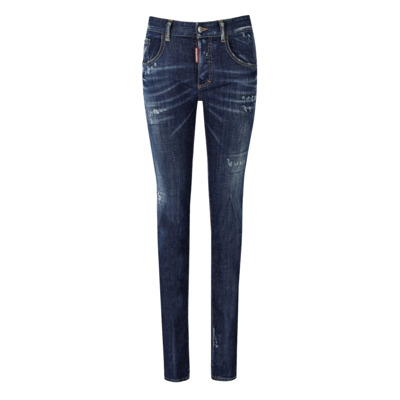 24/7 Donkerblauwe Skinny Jeans met Scheuren en Gewassen Effect Dsquared2 , Blue , Dames