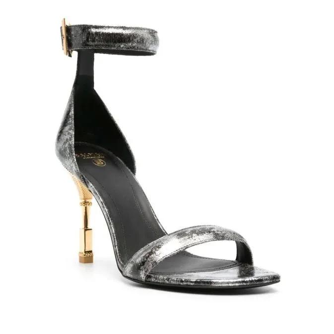 Balmain Sandalen - Metallic-Effect Leather Sandals in zwart