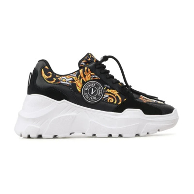 Barocco Print Leren Dames Sneakers - Maat 38 Versace Jeans Couture , Black , Dames