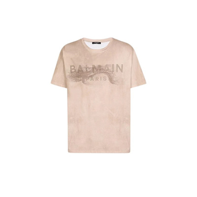 Bedrukt Logo T-Shirt, Katoen Balmain , Beige , Dames