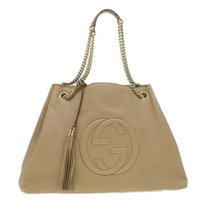 Beige Leren Gucci Tas Gucci Vintage , Beige , Dames