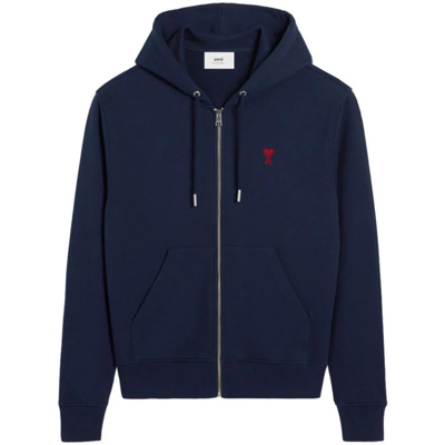 Biologisch Katoenen Hoodie met Monogram Motief Ami Paris , Blue , Heren