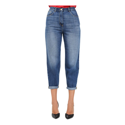 Blauwe Denim Boyfriend Jeans met Omslag Elisabetta Franchi , Blue , Dames