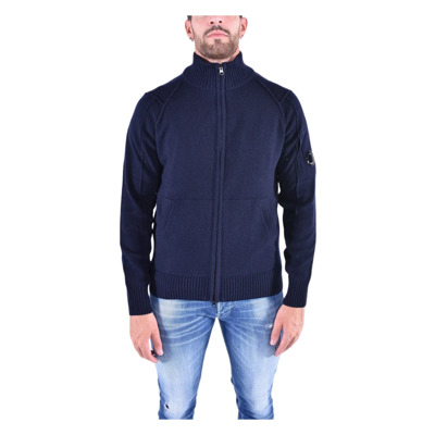 Blauwe Lamswol Zip Gebreide Vest C.p. Company , Blue , Heren