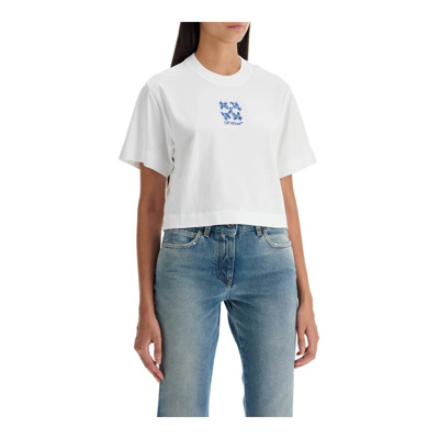 Bloemen Pijl Geborduurde Crop T-shirt Off White , White , Dames