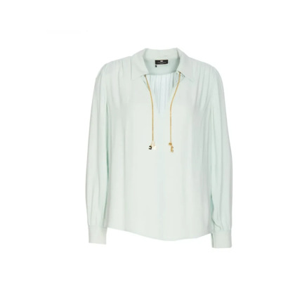 Blouse met verzamelde V-hals en metalen bedeltjes Elisabetta Franchi , Blue , Dames