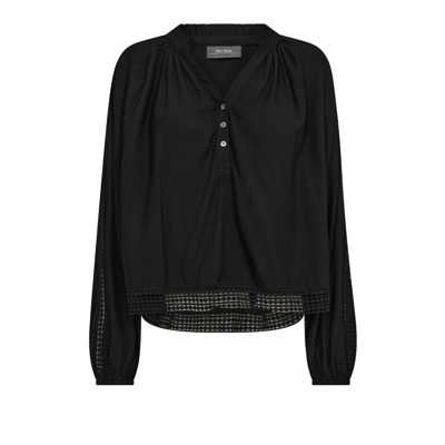 Boho-geïnspireerde Kant Blouse met Pofmouwen MOS Mosh , Black , Dames