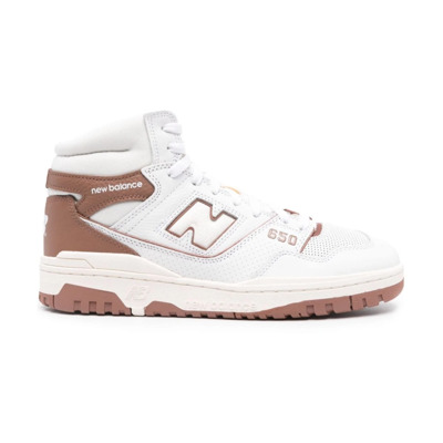 Bruin Leren Sneakers Paneelontwerp New Balance , Brown , Dames