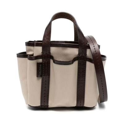 Canvas Leren Tas met Whipstitch Details Max Mara , Beige , Dames