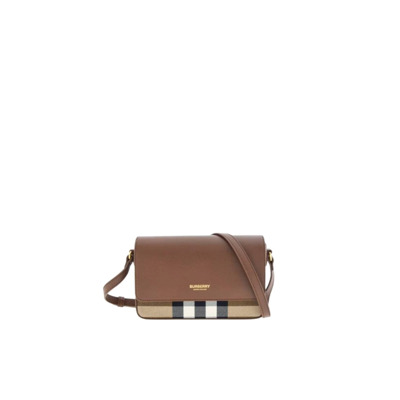 Compact House Check Leren Tas Burberry , Brown , Dames