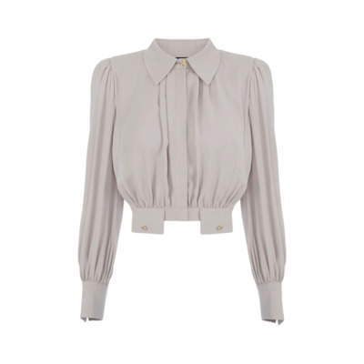 Cropped Georgette Blouse met Lange Mouwen Elisabetta Franchi , Gray , Dames