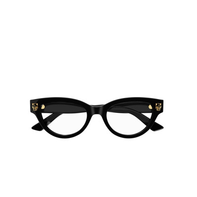 Dames Cateye Acetaat Bril met Panthère Hoofd Cartier , Black , Dames