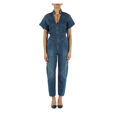 Denim Jumpsuit Met Verwijderbaar Logodetail Elisabetta Franchi , Blue , Dames