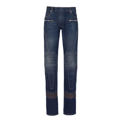 Denim straight-leg biker jeans Balmain , Blue , Heren