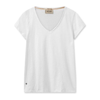 Eenvoudig Wit V-Hals T-shirt MOS Mosh , White , Dames