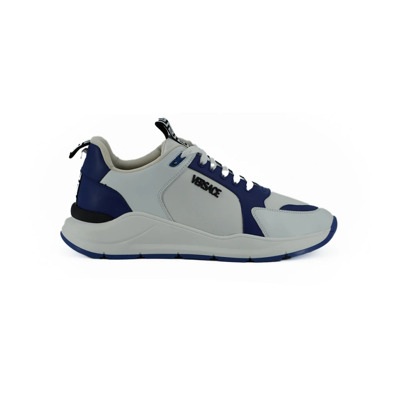 Elegante Leren Sneakers Blauw Wit Versace , White , Heren