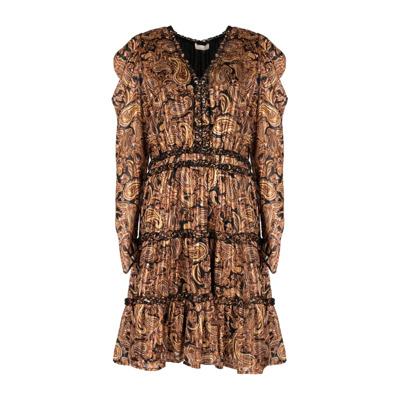 Elegante Midi Jurk met V-Hals Liu Jo , Brown , Dames