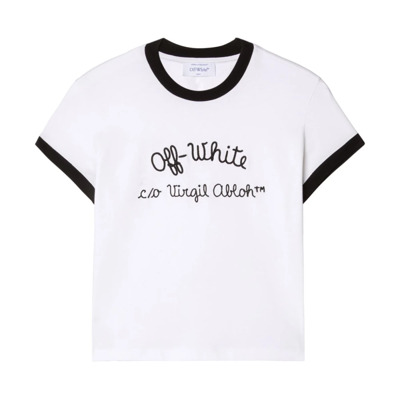 Geborduurd Logo Katoenen T-shirt Off White , White , Dames