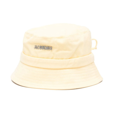 Gele Katoenen Banddetail Platte Rand Hoed Jacquemus , White , Unisex