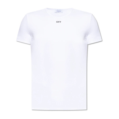 Geribbeld T-shirt Off White , White , Heren