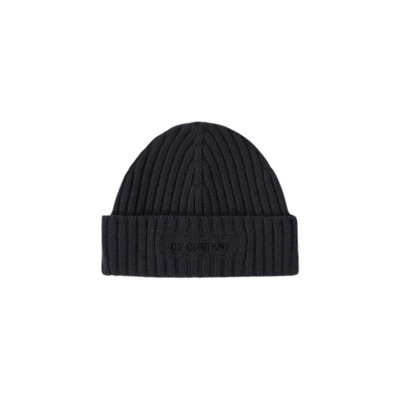 Geribbelde Lamswollen Logo Beanie C.p. Company , Black , Heren