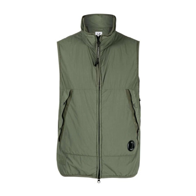 Gewatteerd Gilet met Lens Detail C.p. Company , Green , Heren