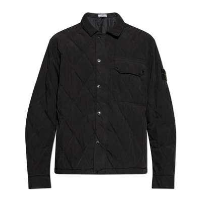 Gewatteerde jas met logo Stone Island , Black , Heren