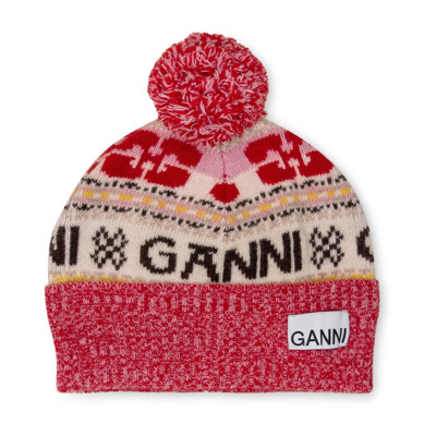 Grafische Wollen Beanie Ganni , Multicolor , Dames