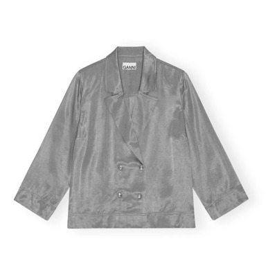 Grijze Gewassen Satijnen Shirt Ganni , Gray , Dames