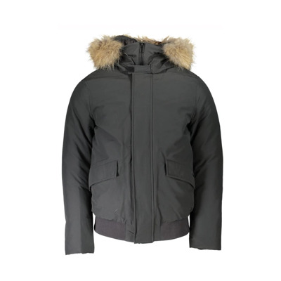 Grijze Katoenen Jas met Capuchon en Afneembare Bont Woolrich , Gray , Heren