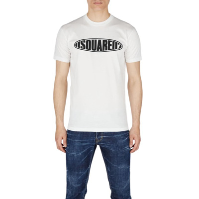 Heren Katoenen T-Shirt, Logo Print, S74Gd1097 Dsquared2 , White , Heren