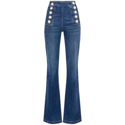 Hoge taille palazzo jeans met matrozenstijl knoopsgat Elisabetta Franchi , Blue , Dames