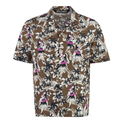 Hula Print Korte Mouwen Shirt Palm Angels , Brown , Heren