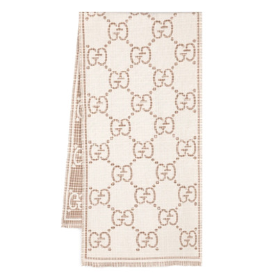 Jacquard Wollen Sjaal met Metallic Draad Gucci , Beige , Dames