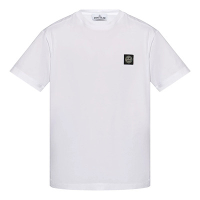 Katoenen Jersey T-shirt met Windroos Patch Stone Island , White , Heren